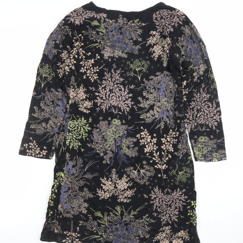Next Women's Black Floral Velvet Shift Dress Size 8
