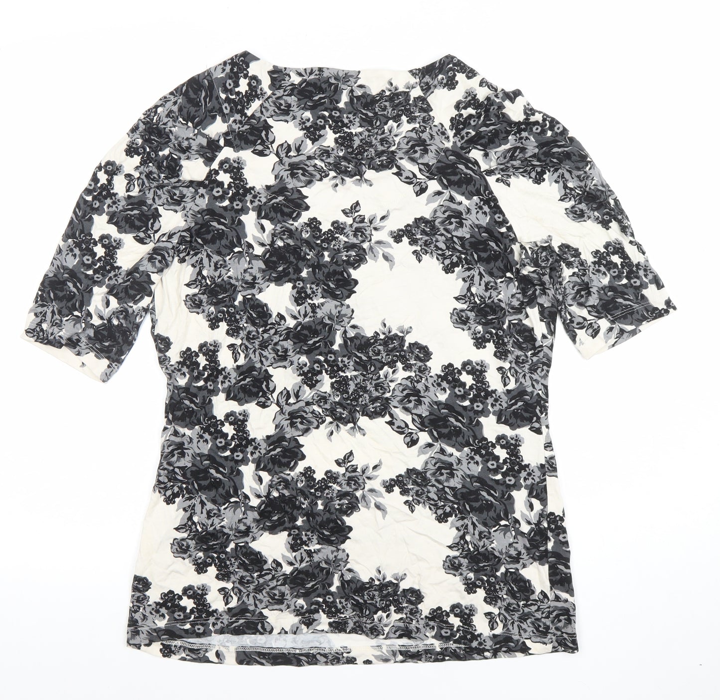 Next Women Black Floral Scoop Neck T-Shirt Size 16