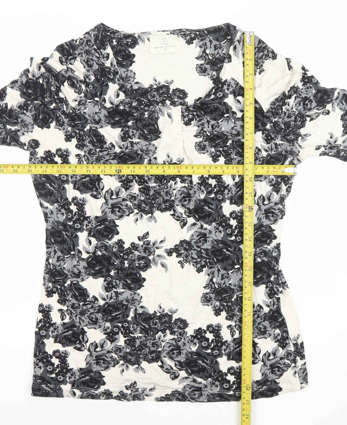 Next Women Black Floral Scoop Neck T-Shirt Size 16