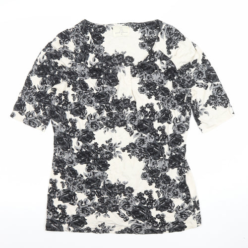 Next Women Black Floral Scoop Neck T-Shirt Size 16