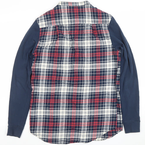 SikSilk Men's Red Navy Check Button-Up Shirt Size S Classic Cotton