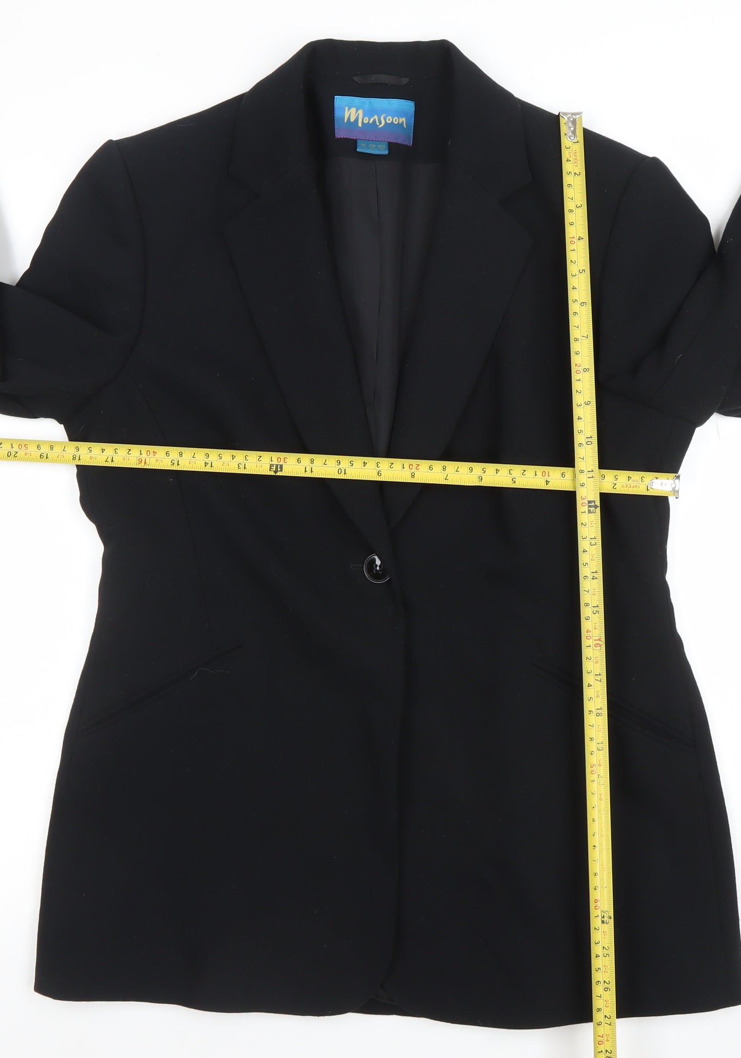 Monsoon Women’s Black Blazer Size 12 Regular Fit Single-Breasted Jacket