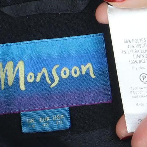 Monsoon Women’s Black Blazer Size 12 Regular Fit Single-Breasted Jacket