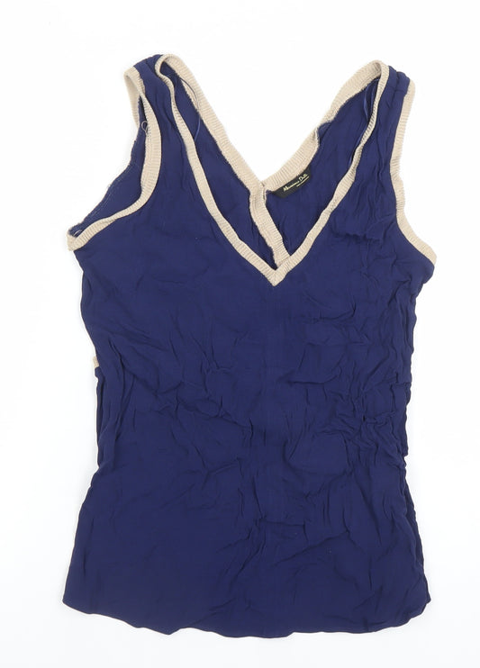 Massimo Dutti Women's Blue V-Neck Wrap Tank Top Size 12