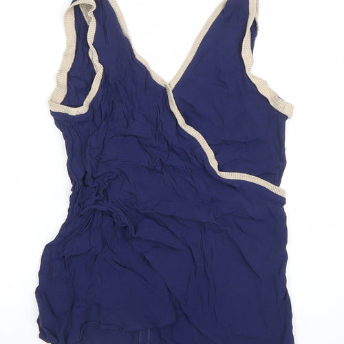 Massimo Dutti Women's Blue V-Neck Wrap Tank Top Size 12