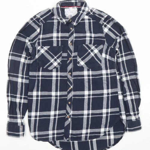 Matalan Women's Blue Checked Cotton Long Sleeve Button-Up Shirt Size 8