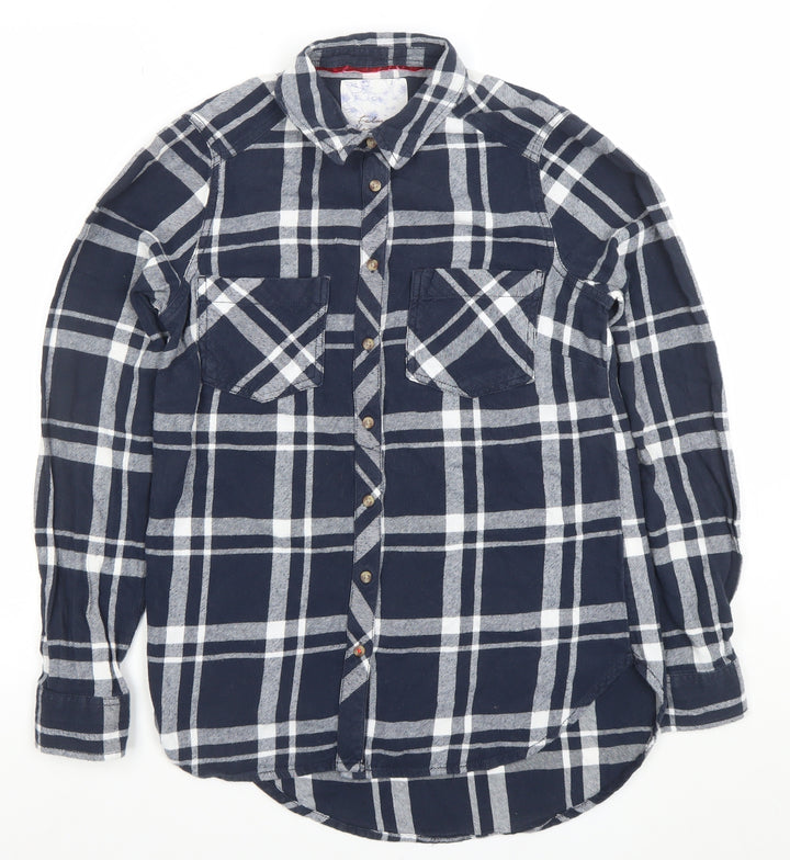Matalan Women's Blue Checked Cotton Long Sleeve Button-Up Shirt Size 8