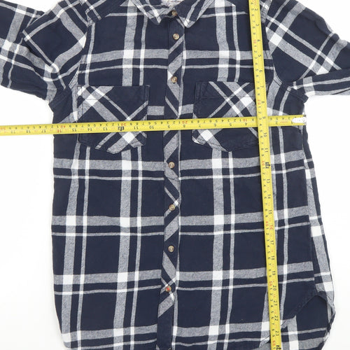 Matalan Women's Blue Checked Cotton Long Sleeve Button-Up Shirt Size 8