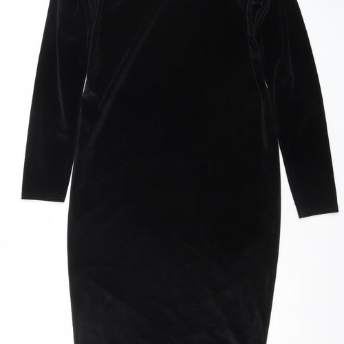 Boohoo Women’s Black Velvet Bodycon Dress UK 10 Long Sleeve Partywear