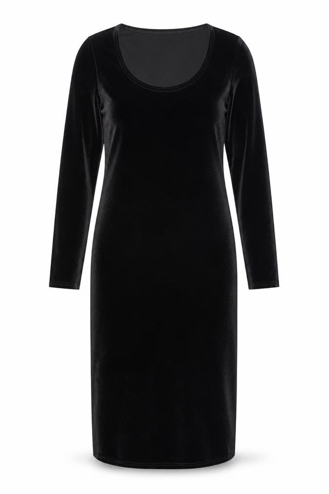 Boohoo Women’s Black Velvet Bodycon Dress UK 10 Long Sleeve Partywear