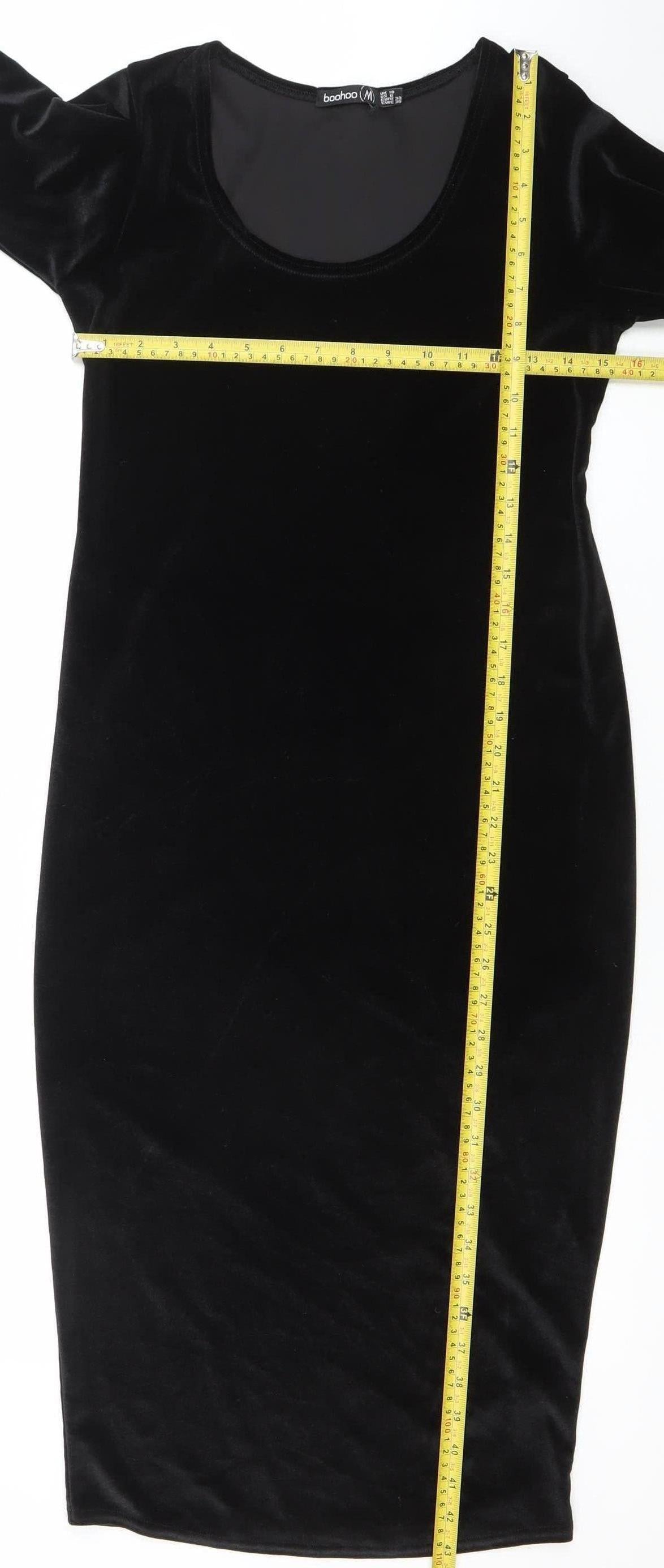 Boohoo Women’s Black Velvet Bodycon Dress UK 10 Long Sleeve Partywear