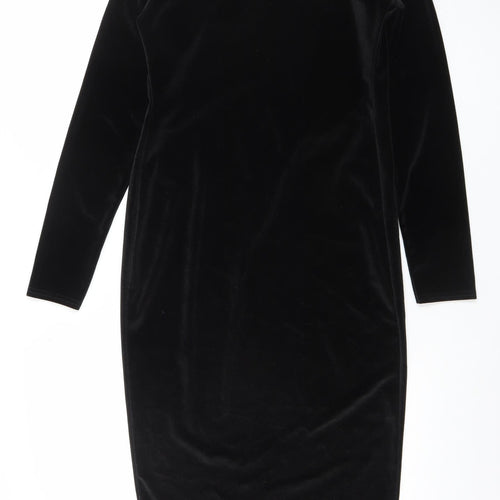 Boohoo Women’s Black Velvet Bodycon Dress UK 10 Long Sleeve Partywear