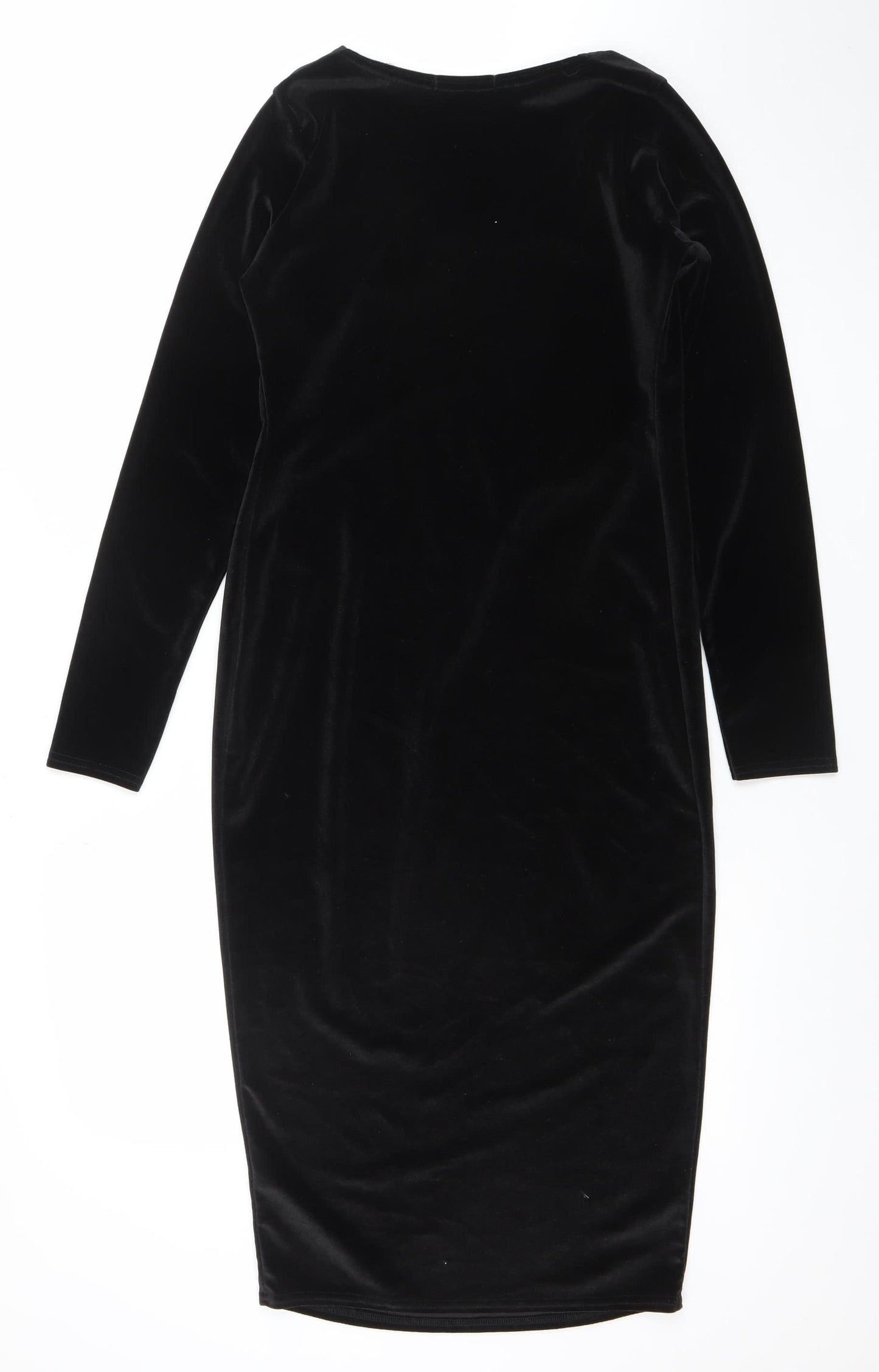 Boohoo Women’s Black Velvet Bodycon Dress UK 10 Long Sleeve Partywear