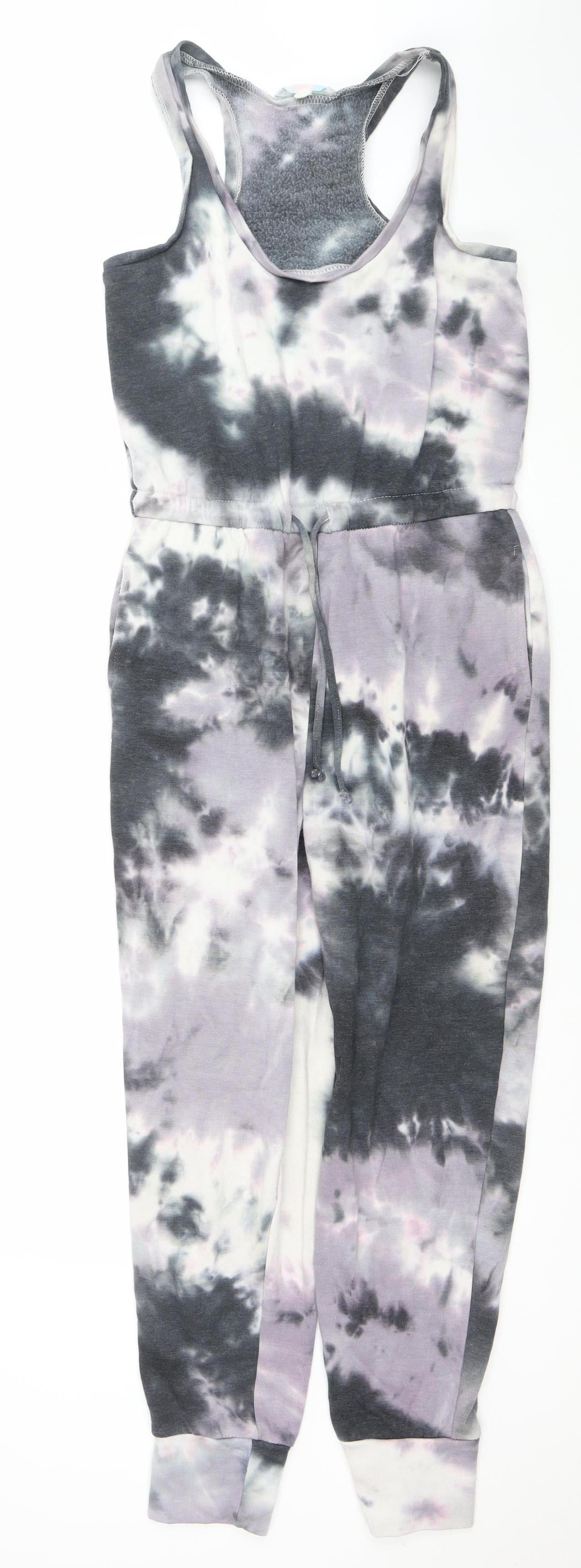 Hippie Rose Women's Grey Tie Dye Sleeveless Jumpsuit Size S Cotton Blend