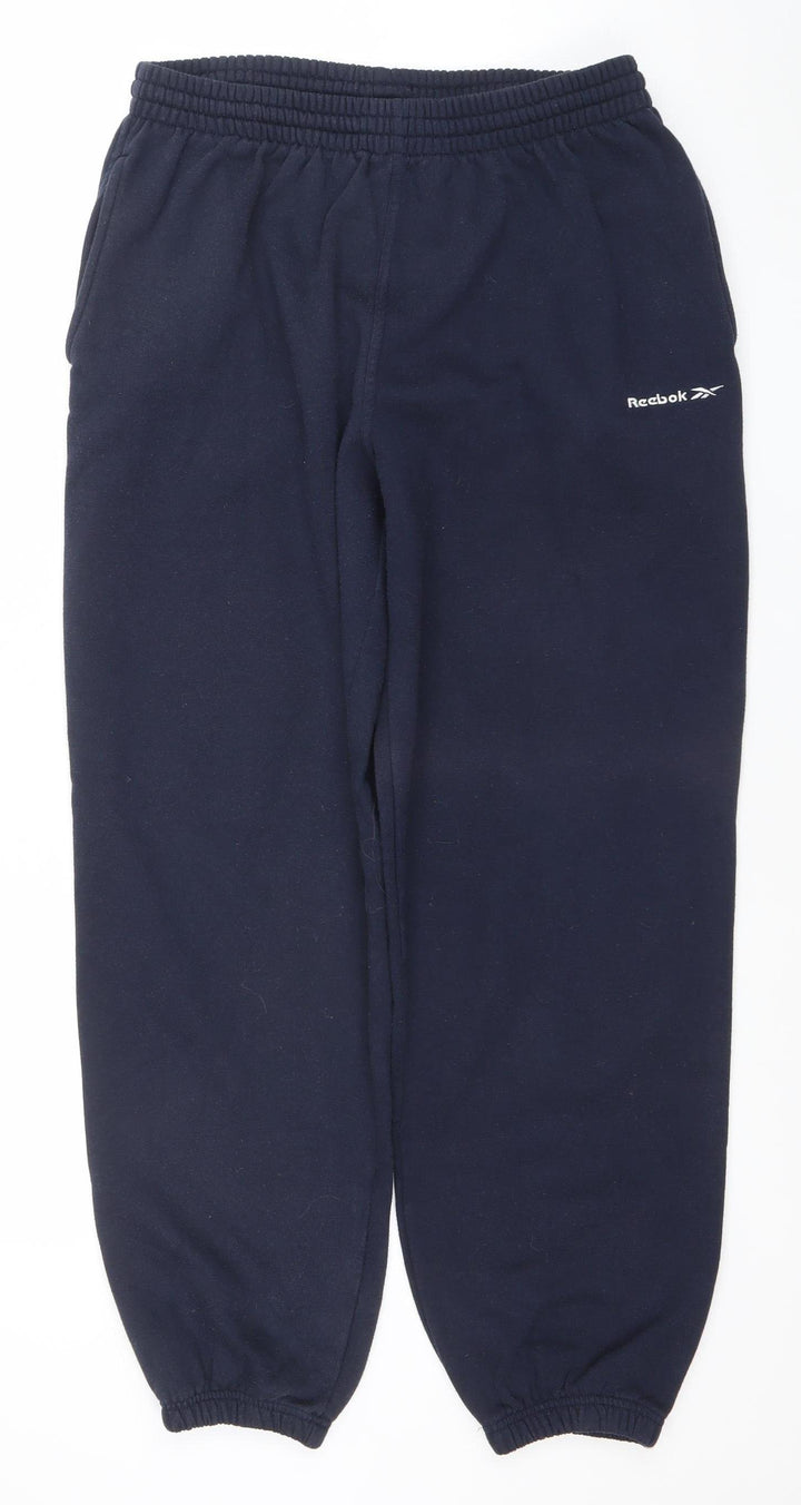 Reebok Men Blue Fleece Sweatpants L Regular Fit Elastic Waist Activewear