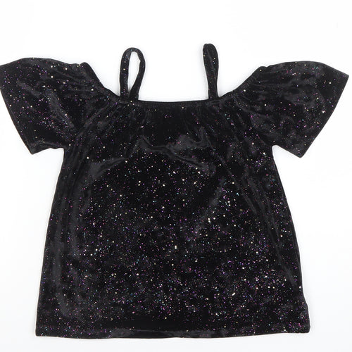 Next Girls Black Glitter Velvet Off Shoulder Party Top 5 Years