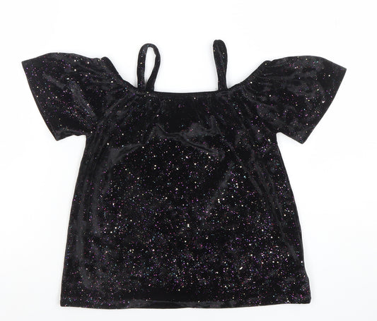 Next Girls Black Glitter Velvet Off Shoulder Party Top 5 Years