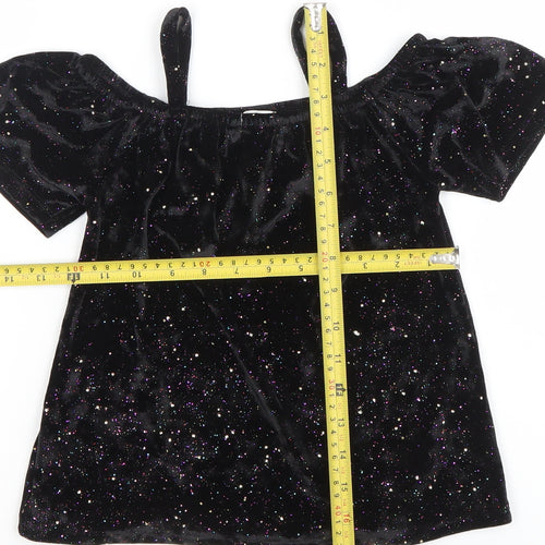 Next Girls Black Glitter Velvet Off Shoulder Party Top 5 Years