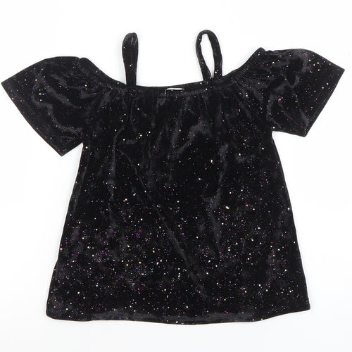 Next Girls Black Glitter Velvet Off Shoulder Party Top 5 Years