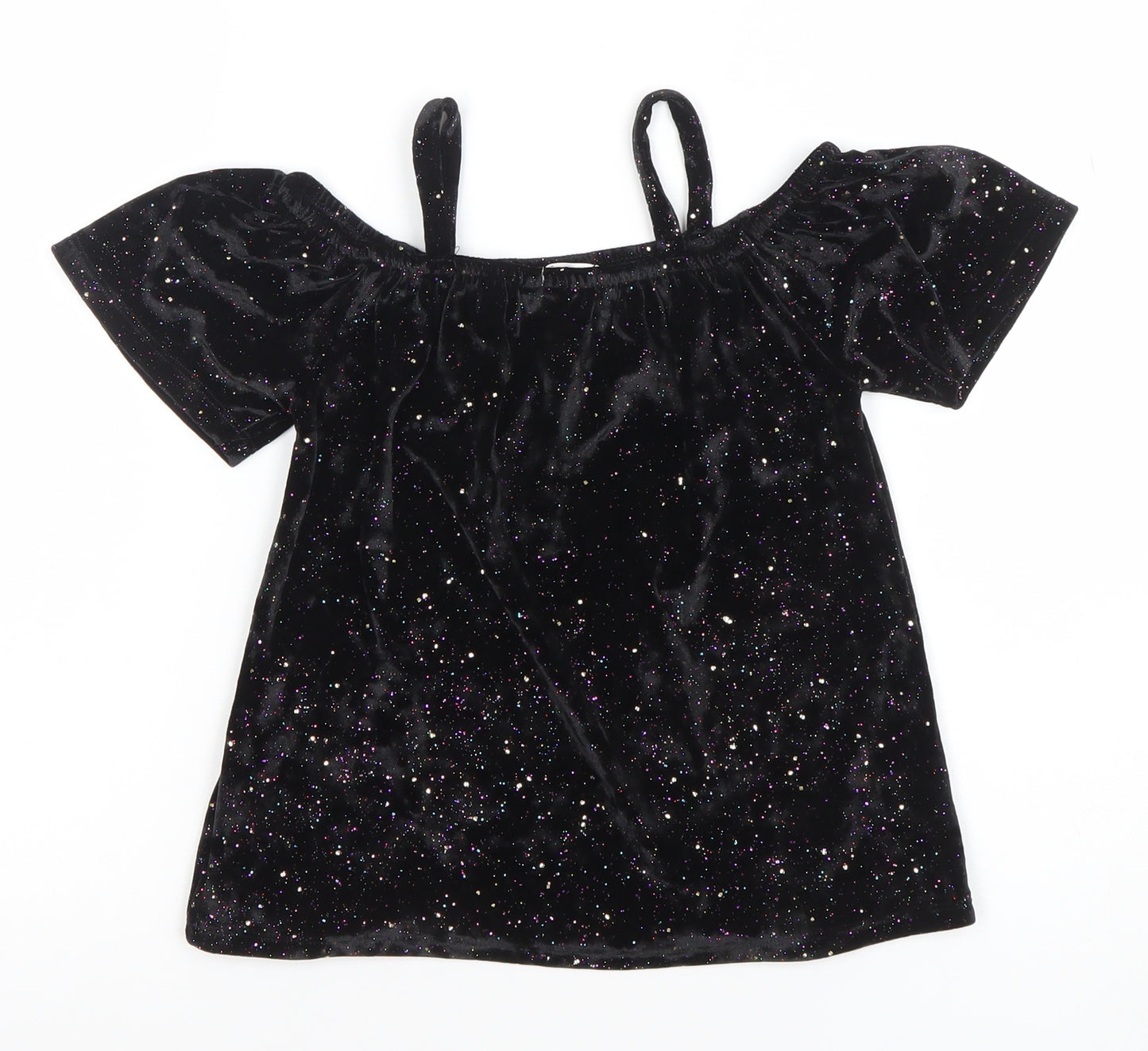 Next Girls Black Glitter Velvet Off Shoulder Party Top 5 Years