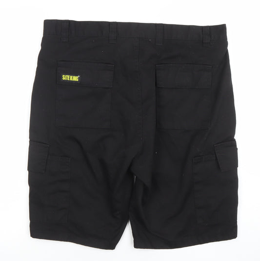 Site King Men's Black Work Cargo Shorts Size L 36in Waist Polyester Cotton