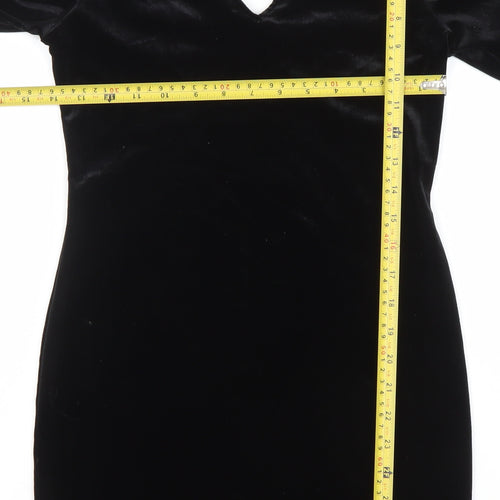 Primark Women Black Velvet Long Sleeve Bodycon Dress Size 10