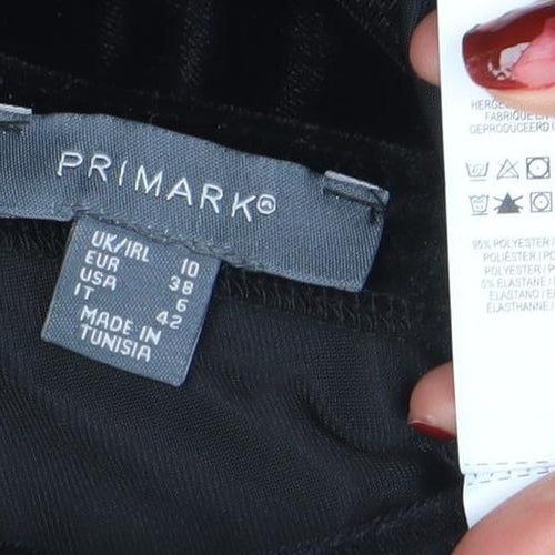 Primark Women Black Velvet Long Sleeve Bodycon Dress Size 10