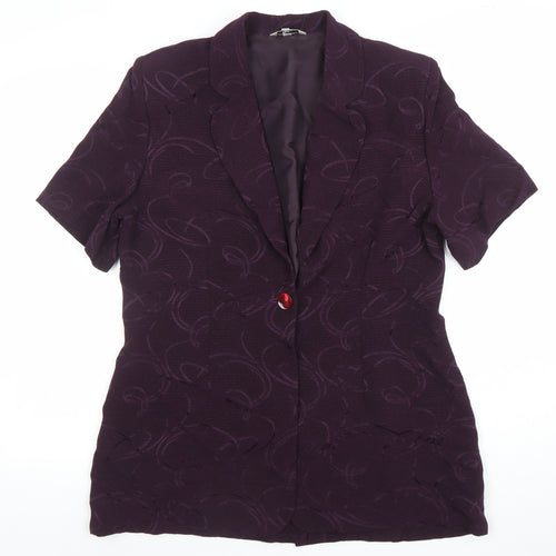 Klass Collection Women's Purple Size 14 Short Sleeve One-Button Blazer
