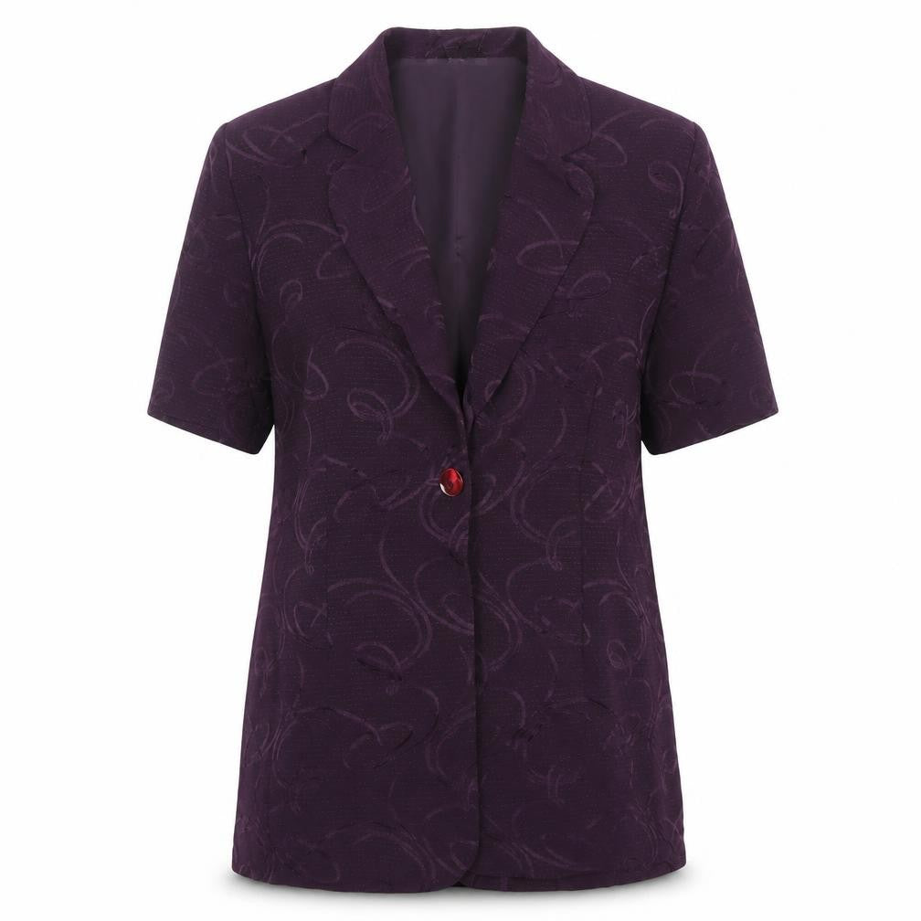 Front view of Klass Collection Women's Purple, size 14, Short Sleeve One-Button Blazer