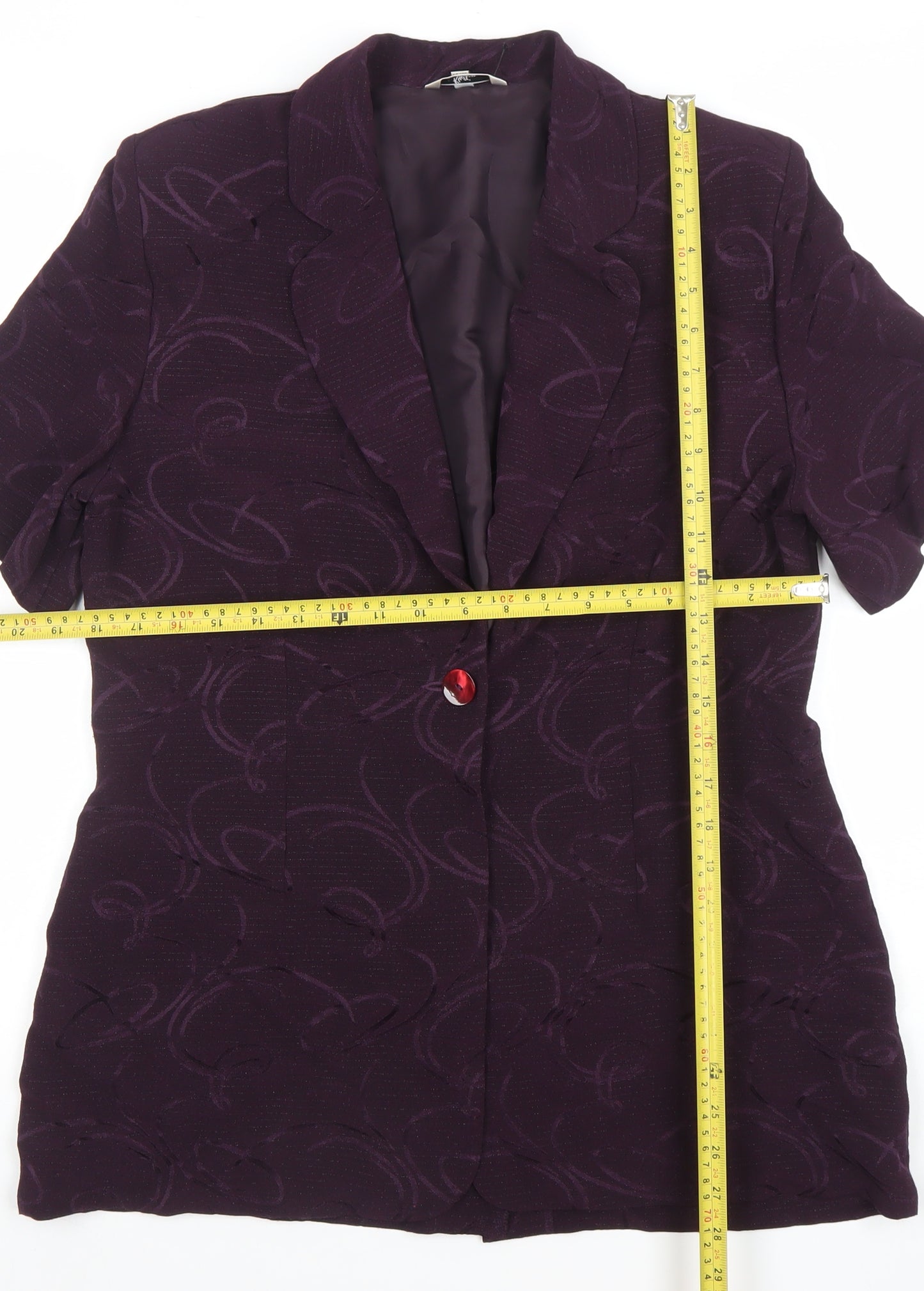 Klass Collection Women's Purple Size 14 Short Sleeve One-Button Blazer