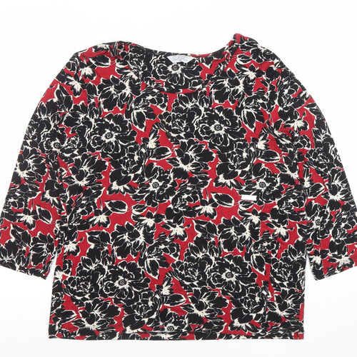 Classic Womens Red Floral 3/4 Sleeve Viscose Jersey Top Size 14