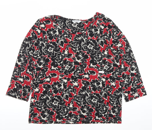Classic Womens Red Floral 3/4 Sleeve Viscose Jersey Top Size 14