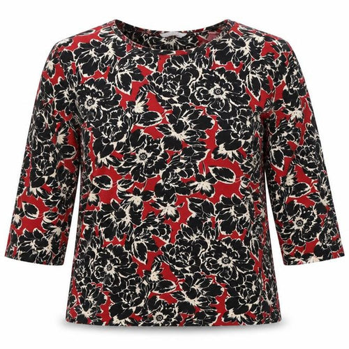 Classic Womens Red Floral 3/4 Sleeve Viscose Jersey Top Size 14