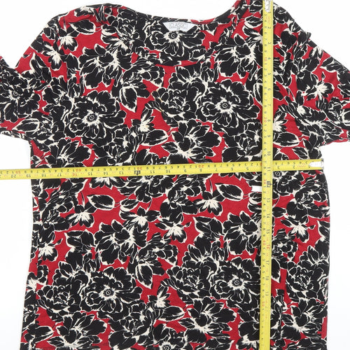 Classic Womens Red Floral 3/4 Sleeve Viscose Jersey Top Size 14