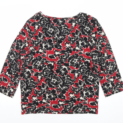 Classic Womens Red Floral 3/4 Sleeve Viscose Jersey Top Size 14