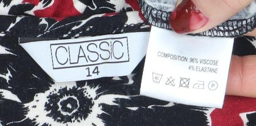 Classic Womens Red Floral 3/4 Sleeve Viscose Jersey Top Size 14