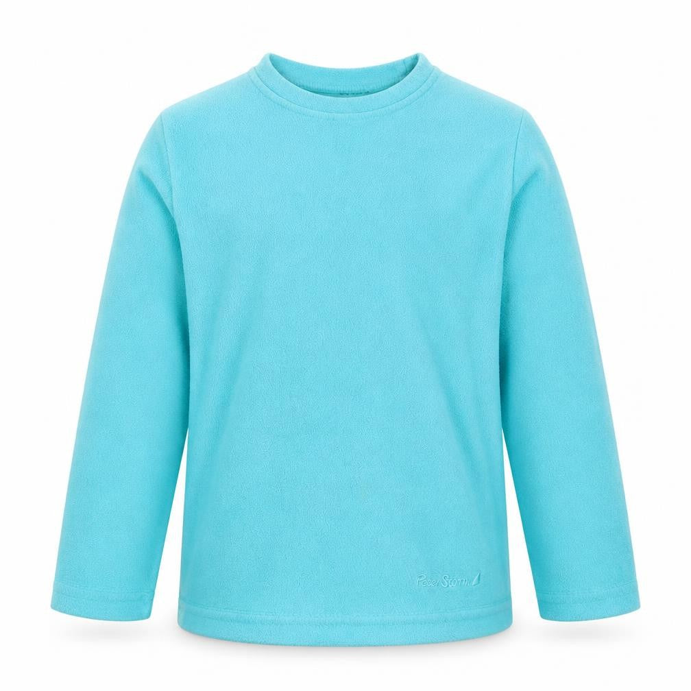Front view of Peter Storm girls’ blue fleece pullover sweatshirt 3-4 years