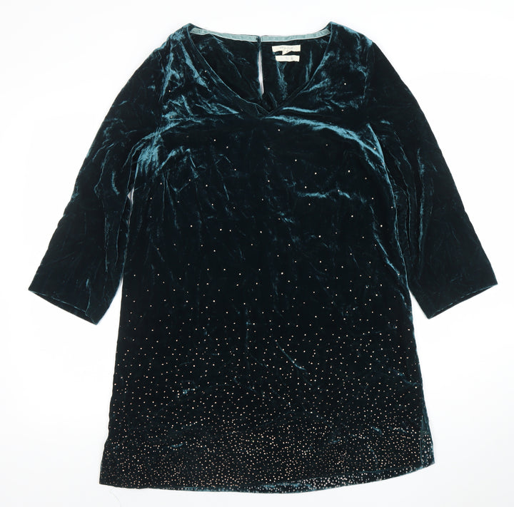 White Stuff Women’s Green Velvet Beaded Shift Dress Size 12