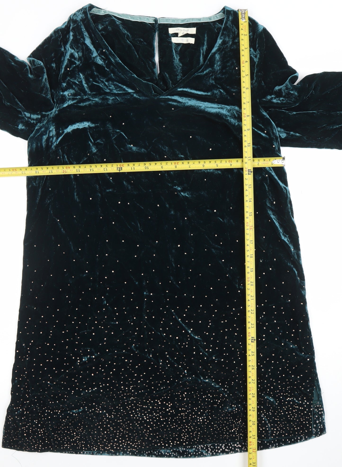White Stuff Women’s Green Velvet Beaded Shift Dress Size 12
