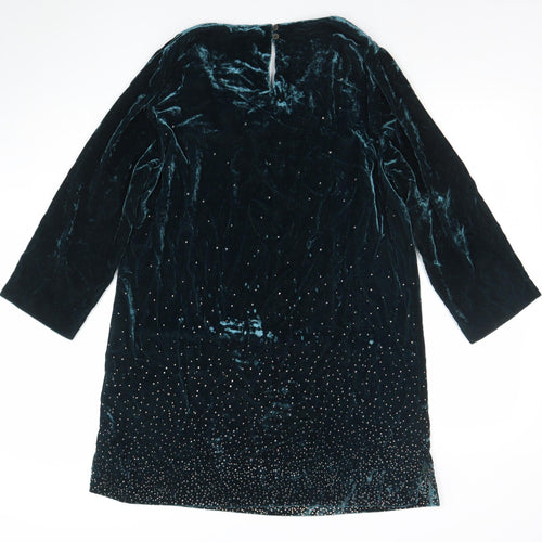 White Stuff Women’s Green Velvet Beaded Shift Dress Size 12