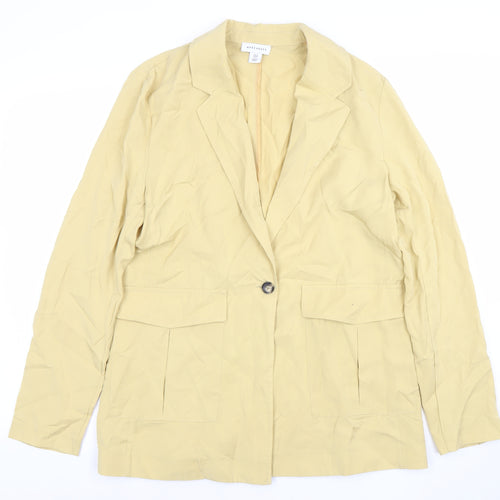 Warehouse Women Beige Cotton Blazer Size 10 Single Breasted Jacket