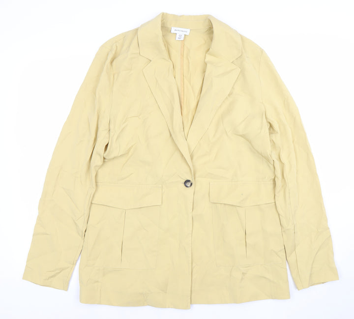 Warehouse Women Beige Cotton Blazer Size 10 Single Breasted Jacket
