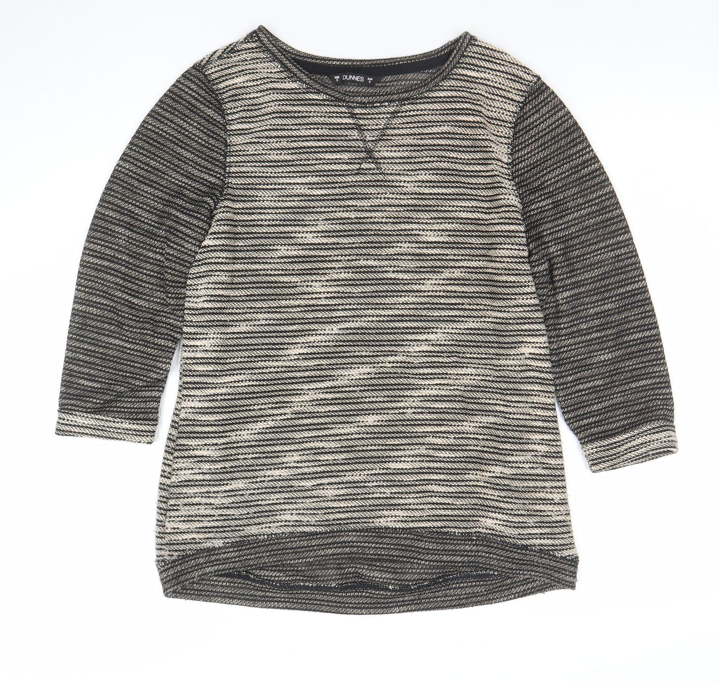 Dunnes Women Black Striped Boat Neck 3/4 Sleeve Pullover Jumper Size S