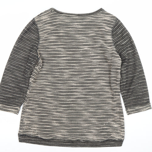 Dunnes Women Black Striped Boat Neck 3/4 Sleeve Pullover Jumper Size S