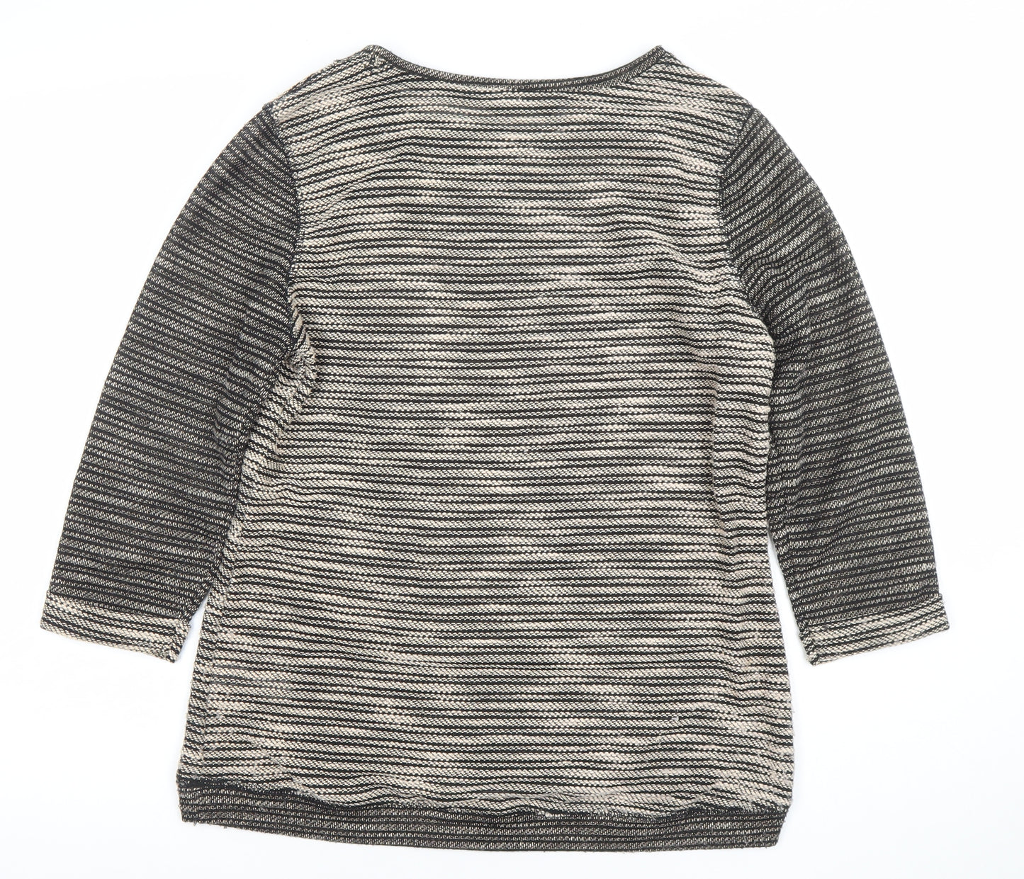 Dunnes Women Black Striped Boat Neck 3/4 Sleeve Pullover Jumper Size S