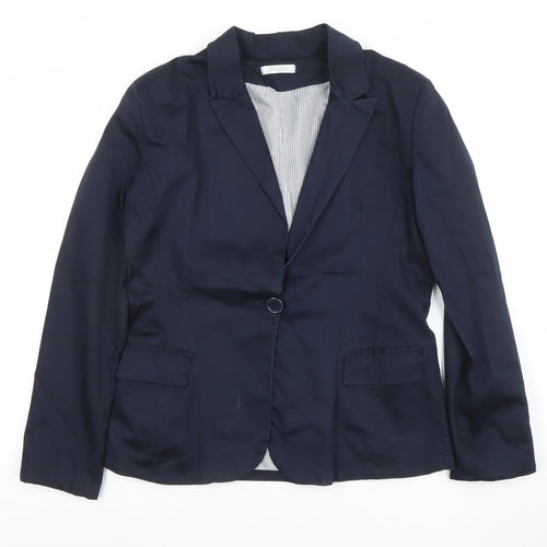 Lulu Jane Women Navy Blue XL Cotton Blend Single Breasted Blazer