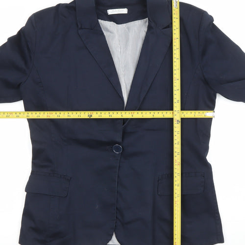 Lulu Jane Women Navy Blue XL Cotton Blend Single Breasted Blazer
