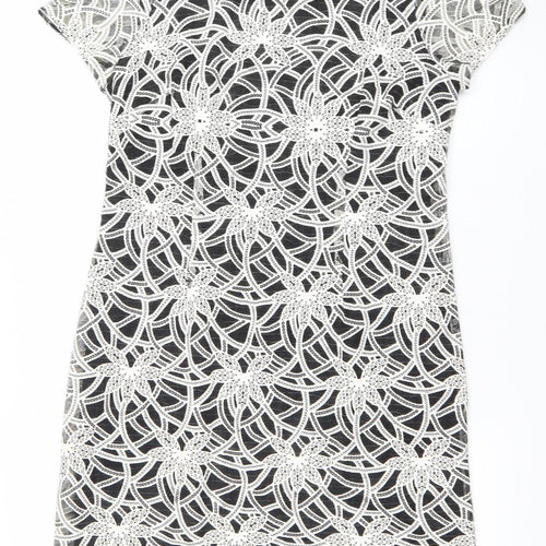 Dunnes Women Black Cotton Blend Short Sleeve Lace Sheath Dress Size 12