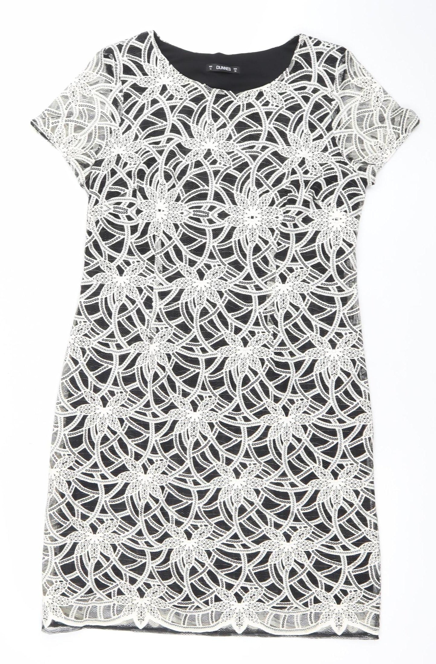 Dunnes Women Black Cotton Blend Short Sleeve Lace Sheath Dress Size 12