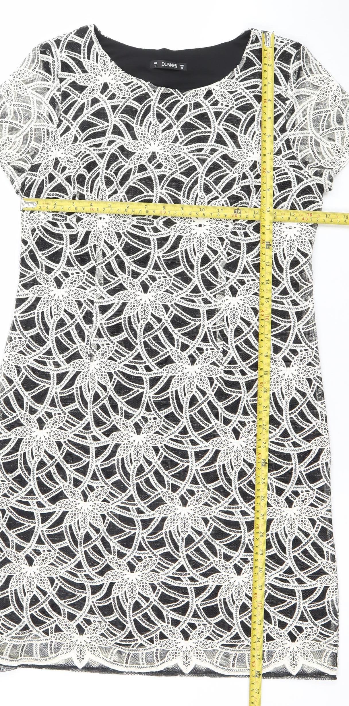 Dunnes Women Black Cotton Blend Short Sleeve Lace Sheath Dress Size 12